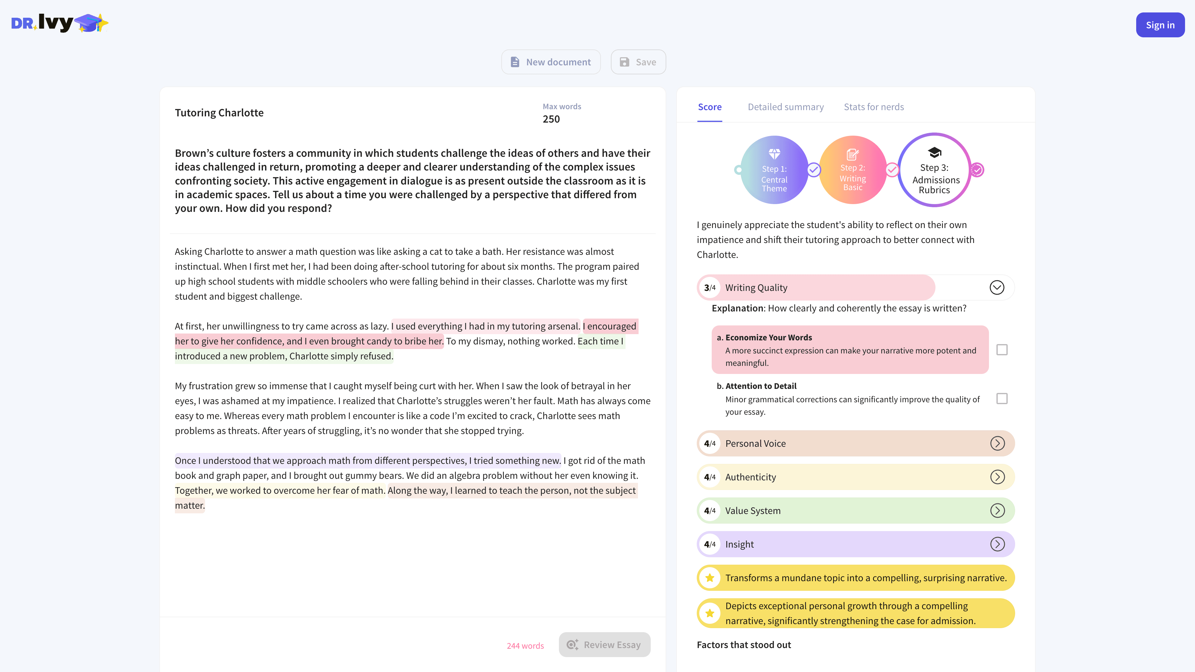 Version 3 of Dr Ivy, showcasing the further refined scoring system and generated recommendations