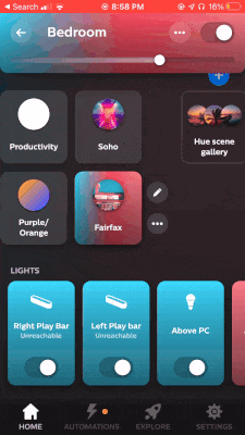 Horizontal scrolling in the new Hue app