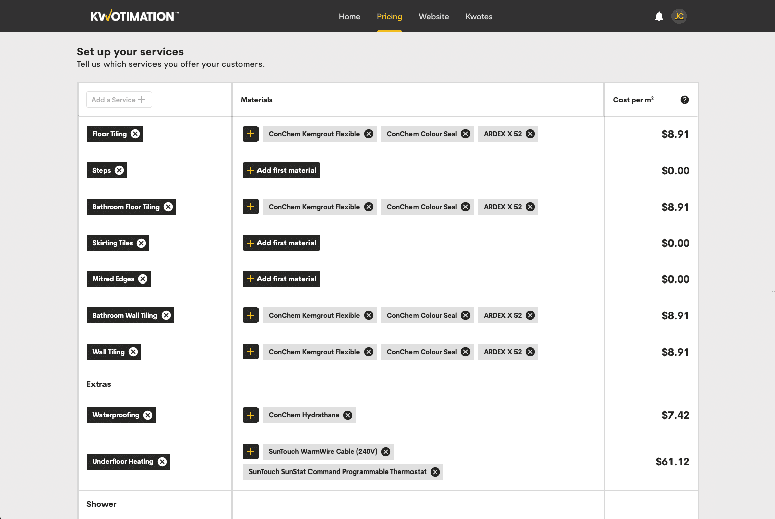 The desktop pricing settings page