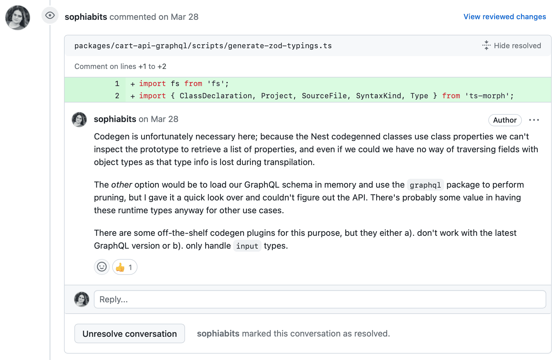 An example of me self-reviewing a pull request